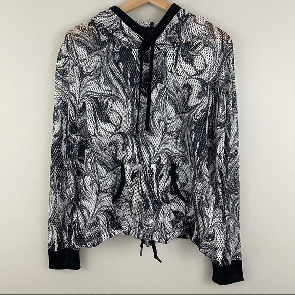 VICTORIA'S SECRET Black White Marble Swirl Mesh Sport Drawstring Hoodie - Picture 3 of 14